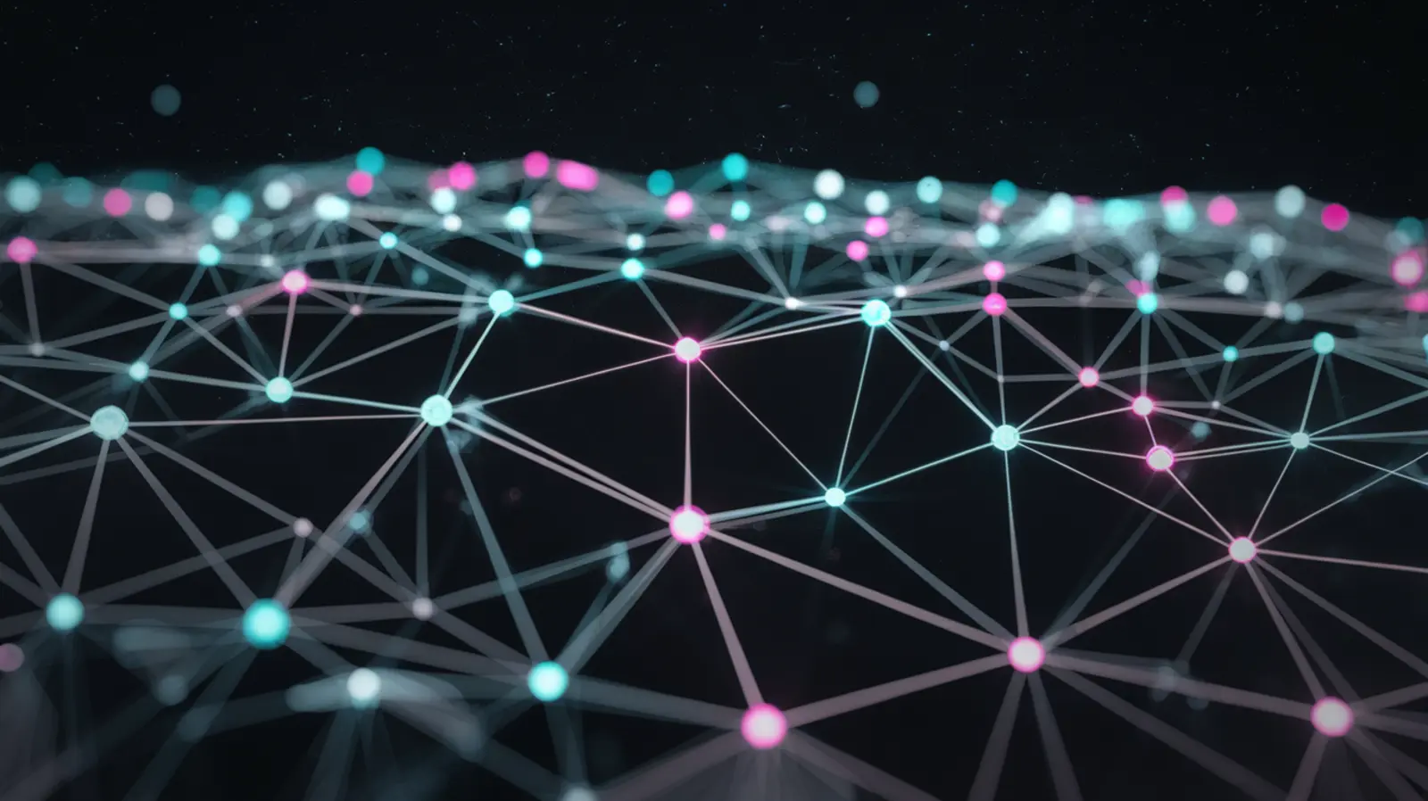 An abstract network diagram of connected nodes.